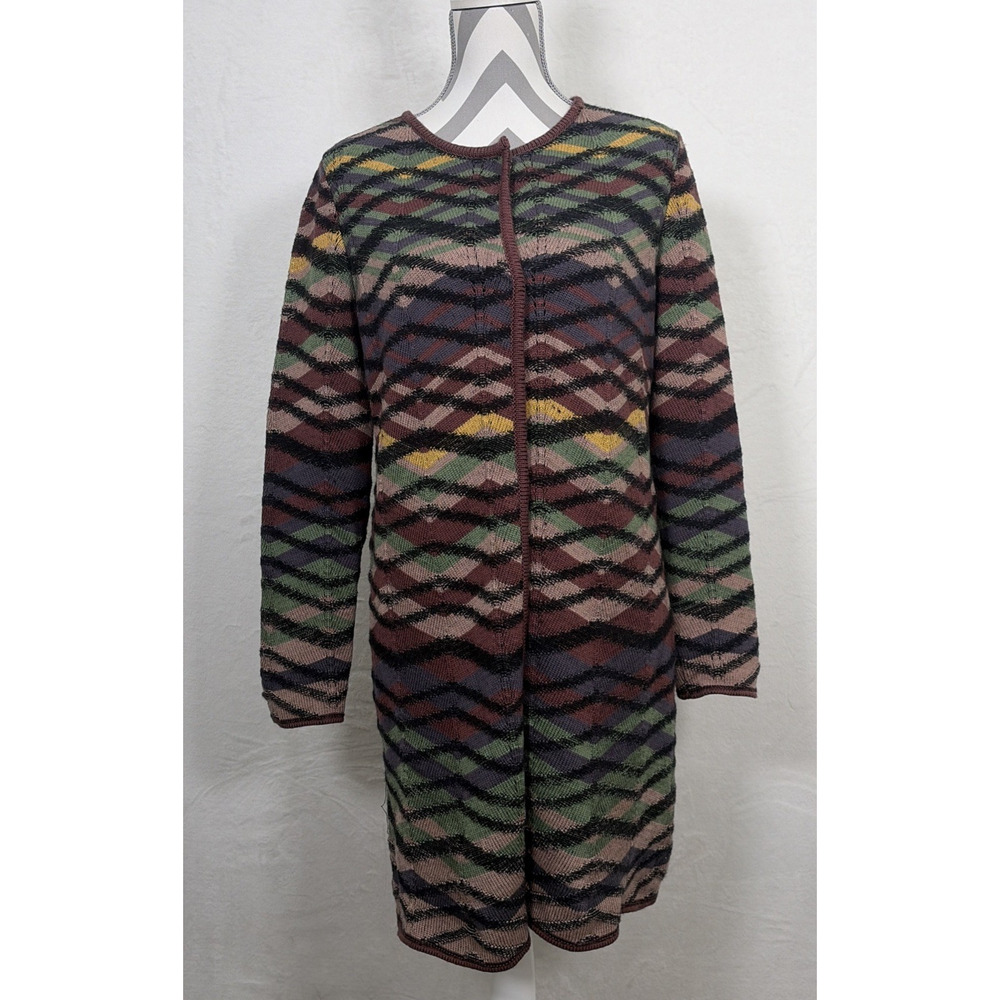 M Missoni Multicolor Crochet Knit Long Open-Cardigan Snap sz 42/6 Zig Zag Chrty